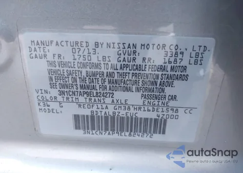 2014 Nissan Versa 1.6 Sv from USA, damaged, VIN 3N1CN7AP9EL824272